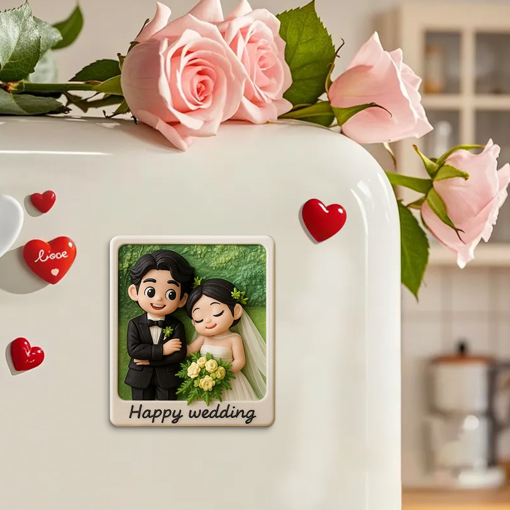 Personalized Wedding Fridge Magnet Custom 3D Printed Couple Gift Cute Bride and Groom Keepsake Unique Romantic Home Decoration