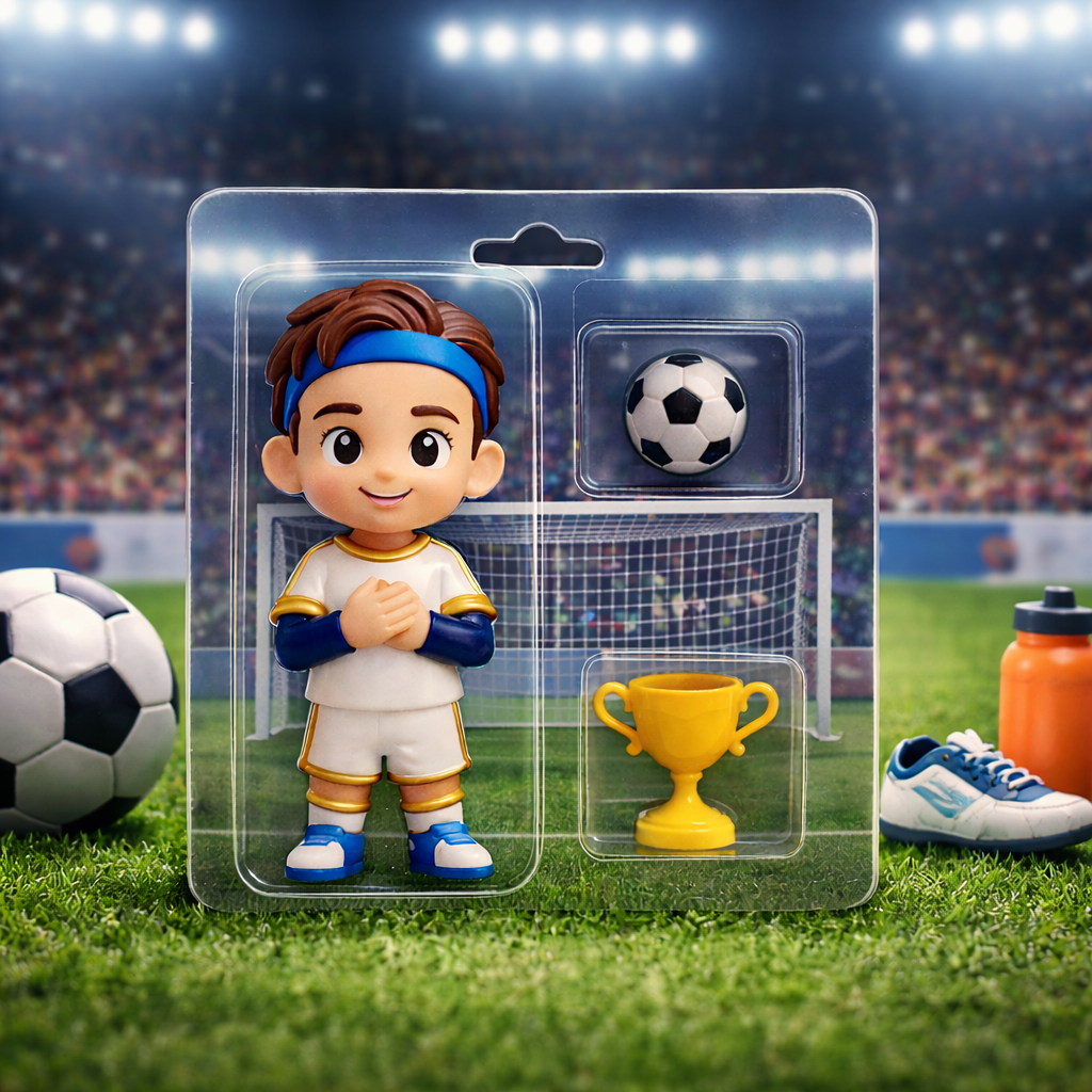 カスタムサッカー選手3dフィギュアギフトセット(ボール&トロフィー付き)子供とサッカーファン向け サッカーフィーバーゲームデー