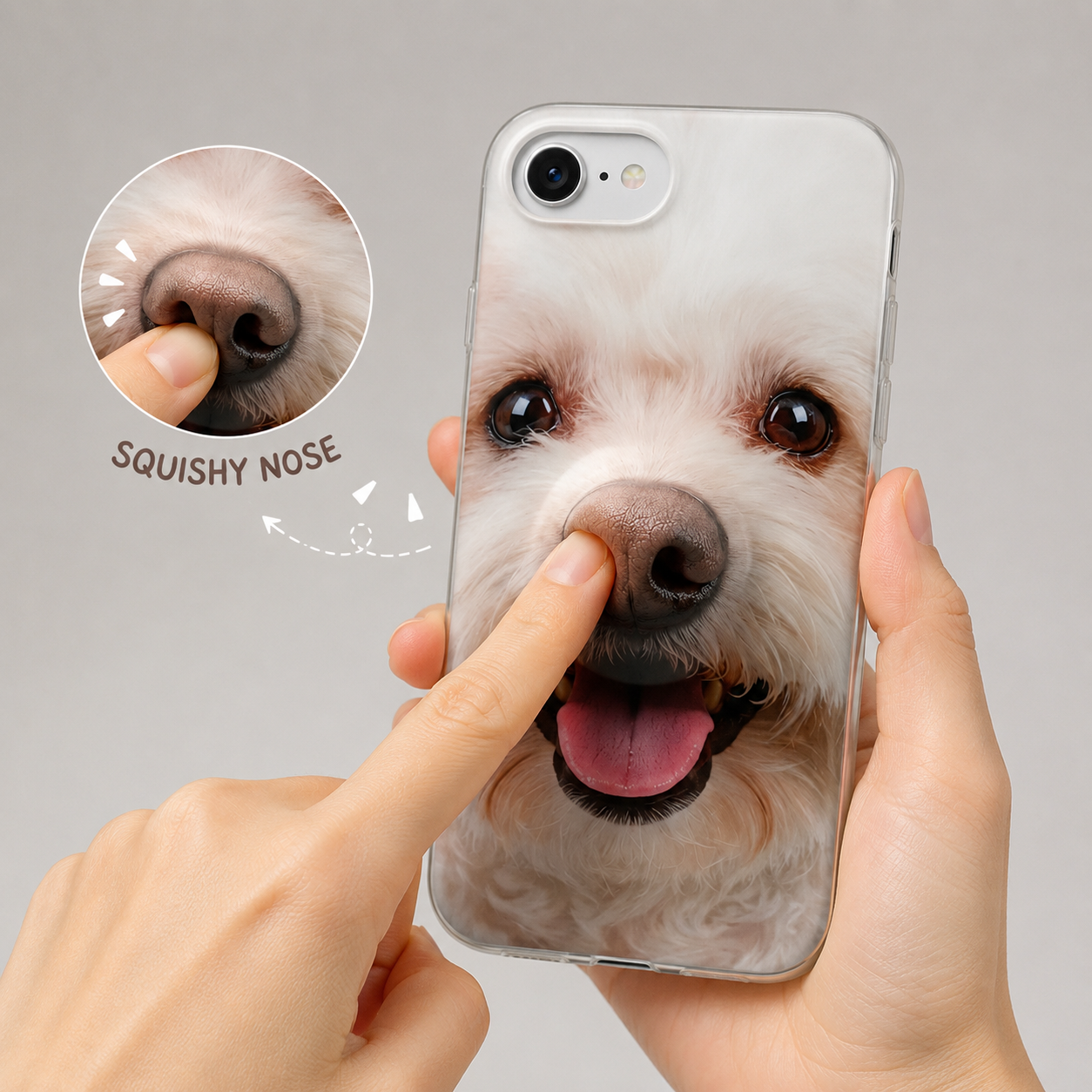 カスタムペット犬写真電話ケース 3D スクイーズノーズ,名前付きパーソナライズされたスクイーズノーズ IPhone ケース
