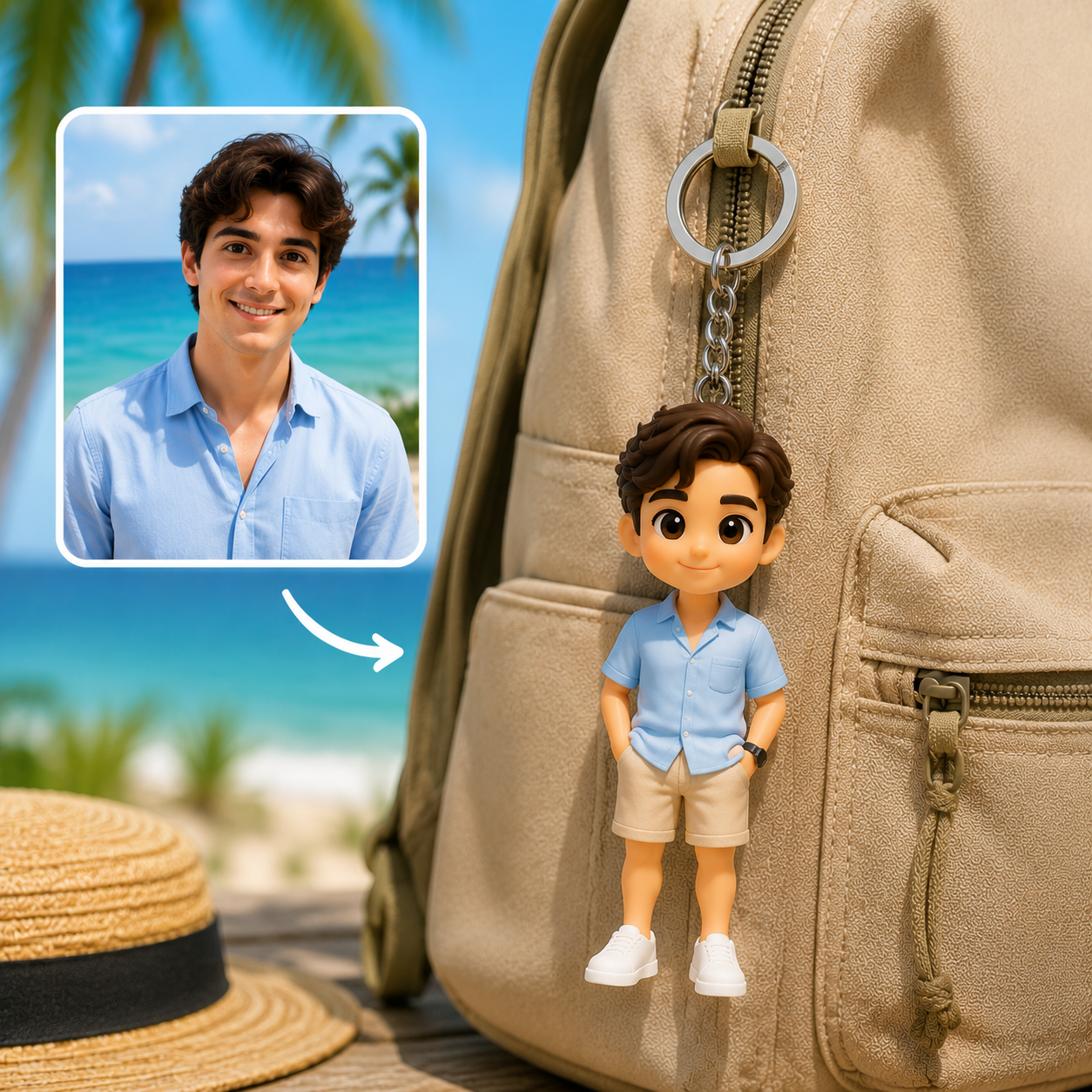 オリジナル3D旅行キーホルダー – 写真から作るフィギュア風記念品 カップル旅行・家族旅行の思い出ギフト