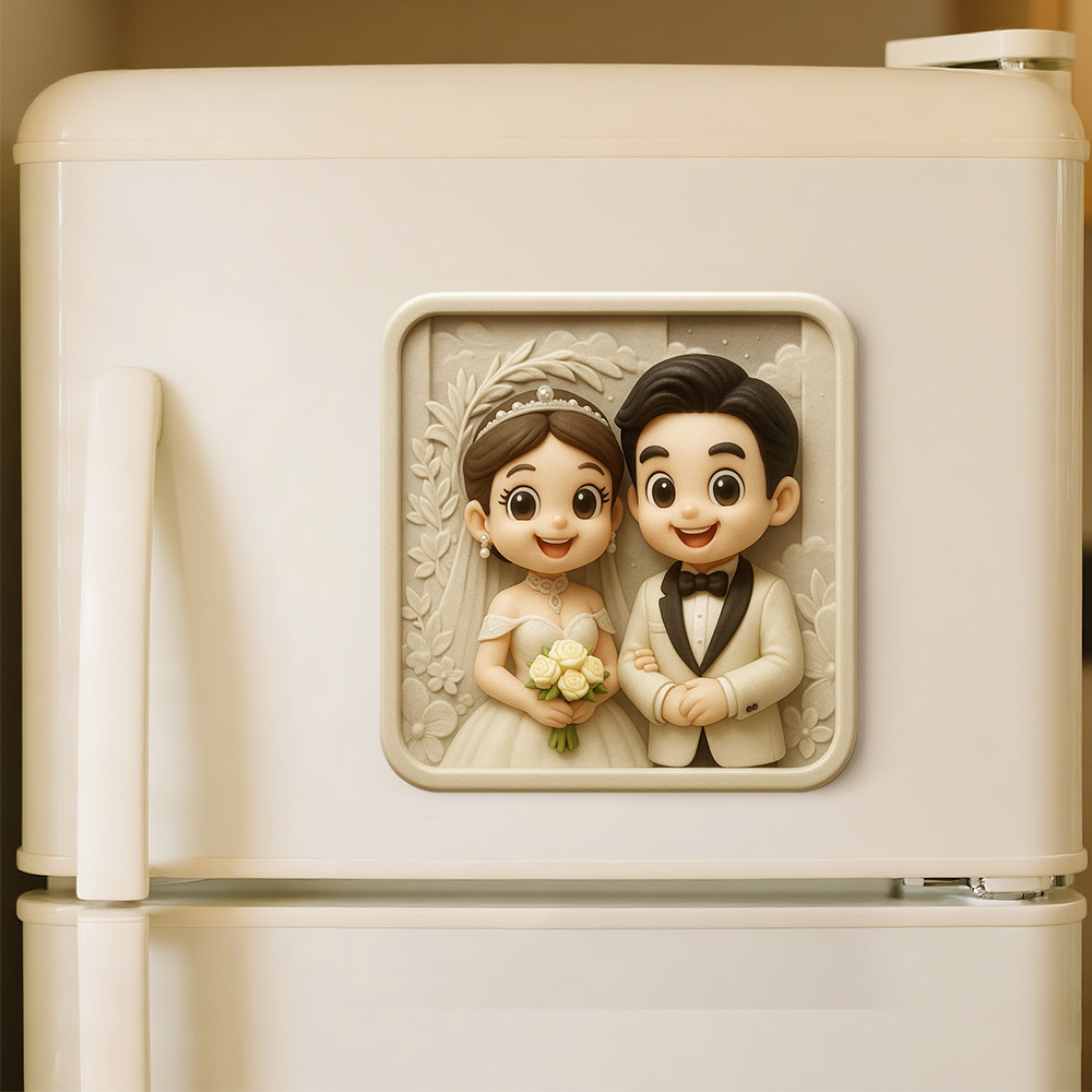Personalized Wedding Fridge Magnet Custom 3D Printed Couple Gift Cute Bride and Groom Keepsake Unique Romantic Home Decoration
