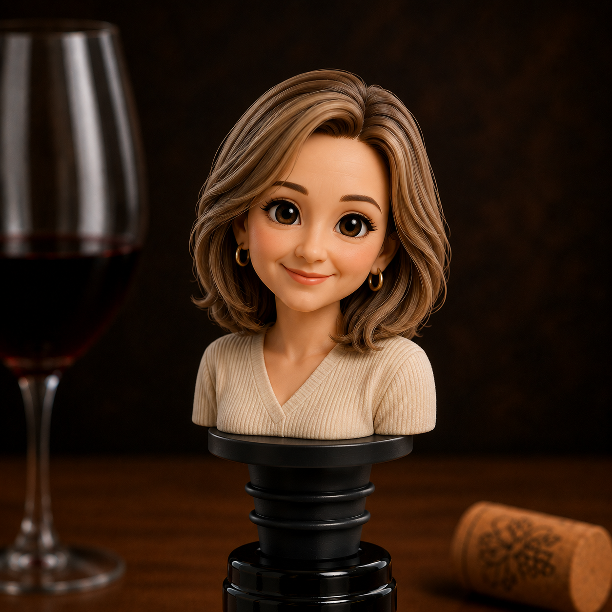 あなたの写真から作るカスタム3Dバストフィギュアワインボトルストッパー ワイン愛好家へのユニークなギフト - 
