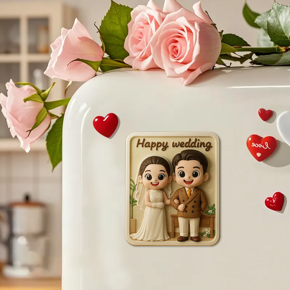 Personalized Wedding Fridge Magnet Custom 3D Printed Couple Gift Cute Bride and Groom Keepsake Unique Romantic Home Decoration
