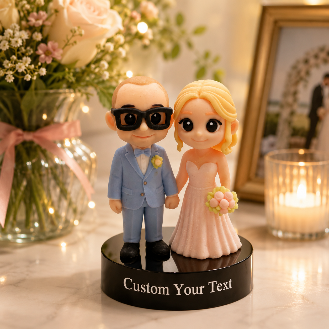 彫刻されたテキストベース付きの写真からのカスタム 3D フィギュア – ユニークな結婚式,記念日,誕生日,バレンタインデーのギフト - 