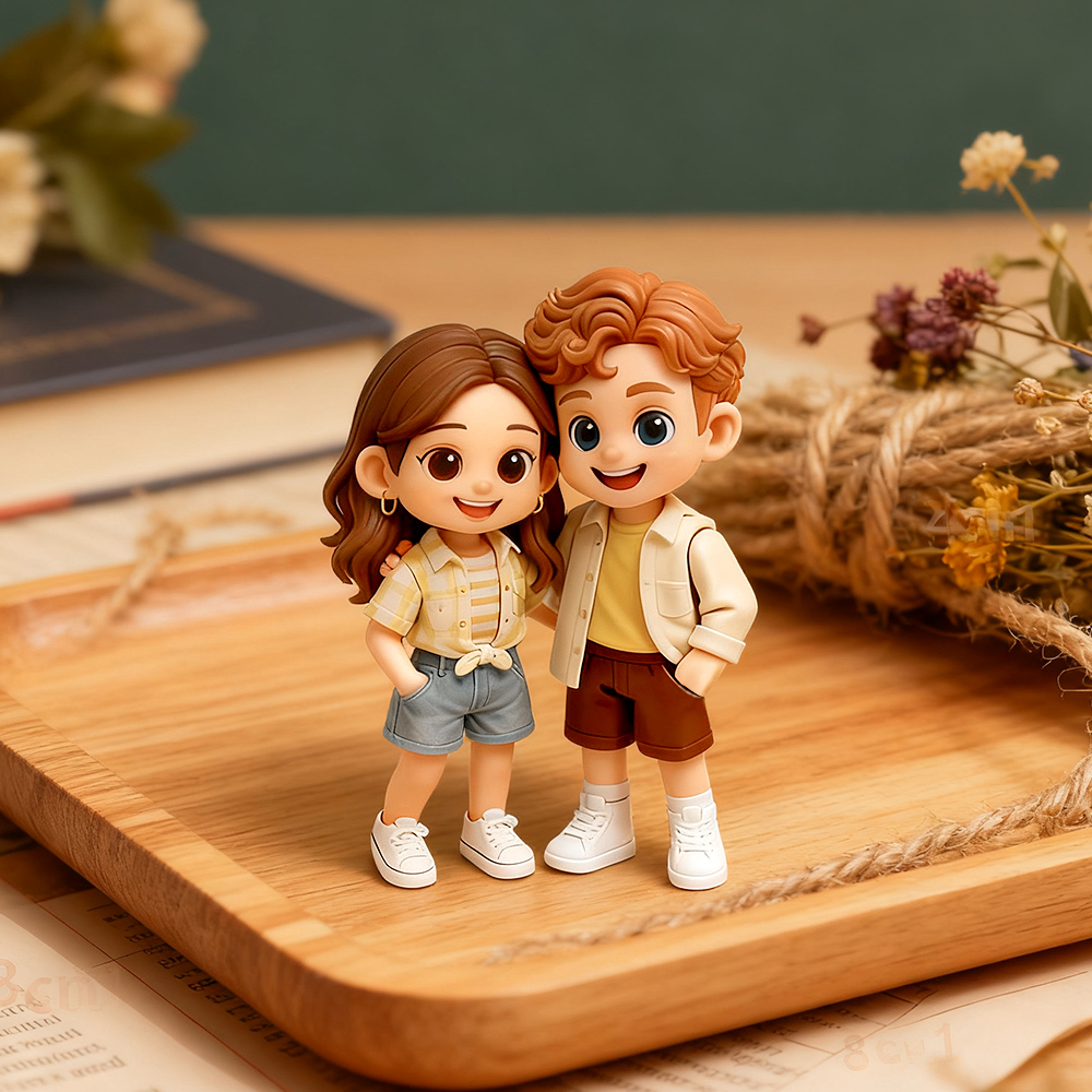 Custom Double Figurine From Your Photo Personalized Couple Figurine Unique Connected Doll Gift for Lovers Anniversary Valentine Wedding