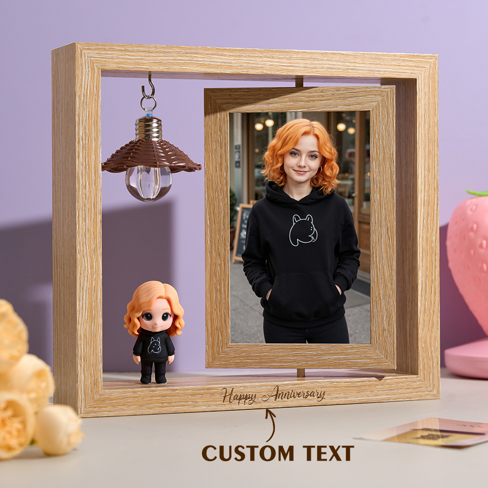 写真からカスタム3dフィギュアを作成.回転する木製フォトフレーム.ライト付きディスプレイ.カップルへのロマンチックな記念日の贈り物.バレンタインギフト. - 