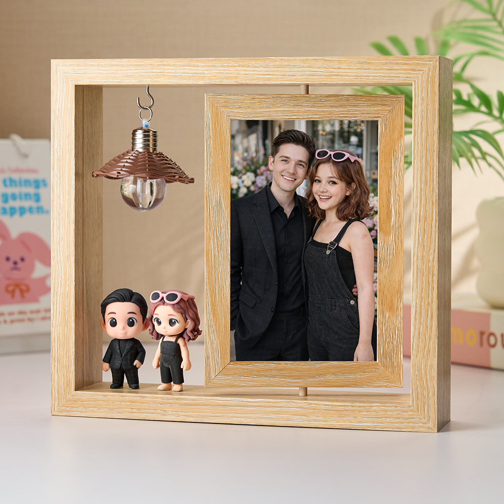 写真からカスタム3dフィギュアを作成.回転する木製フォトフレーム.ライト付きディスプレイ.カップルへのロマンチックな記念日の贈り物.バレンタインギフト. - 