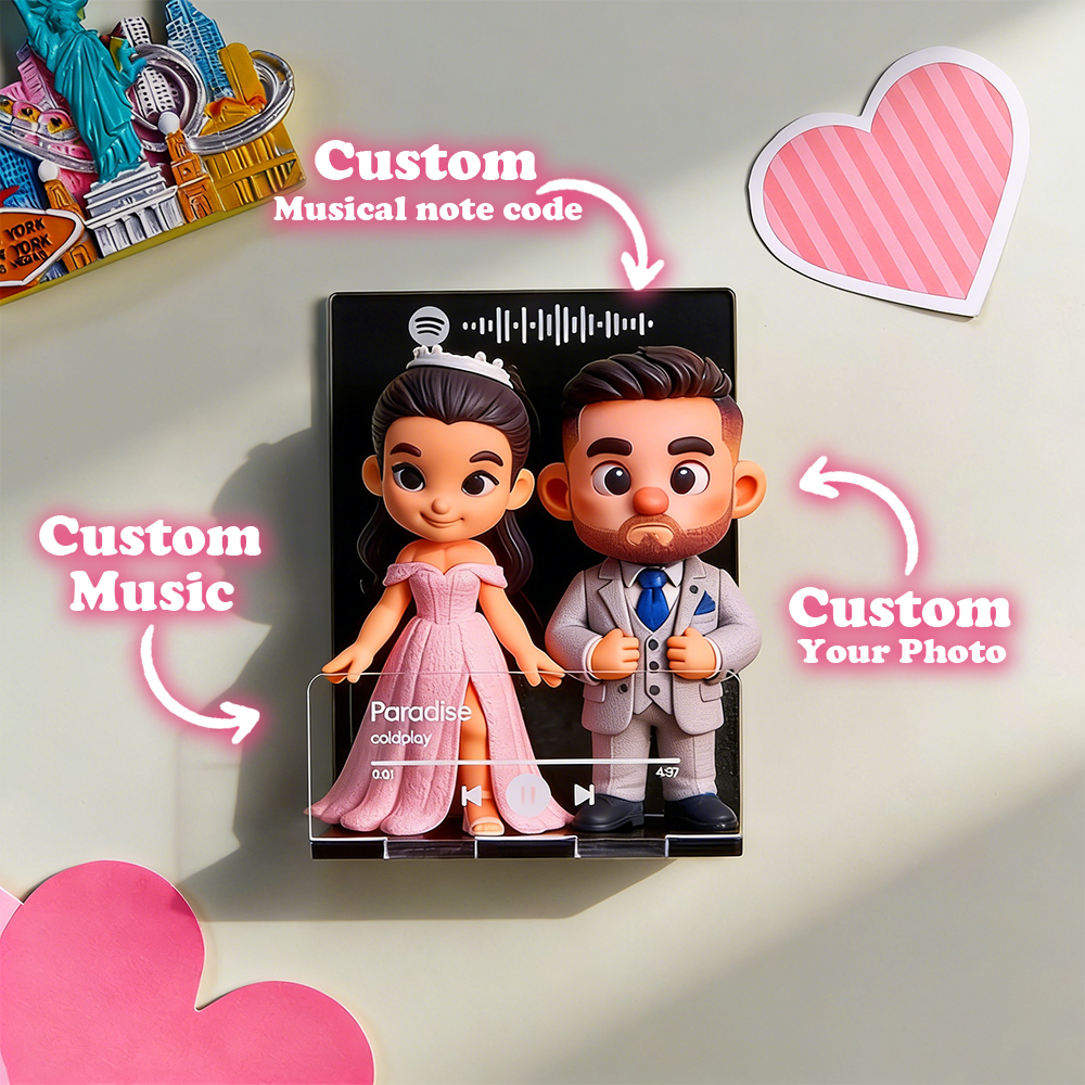 Custom 3D Action Figure from Your Photo Personalized Music Code Fridge Magnet Unique & Memorable Gift for Lovers, Boyfriends, Girlfriends