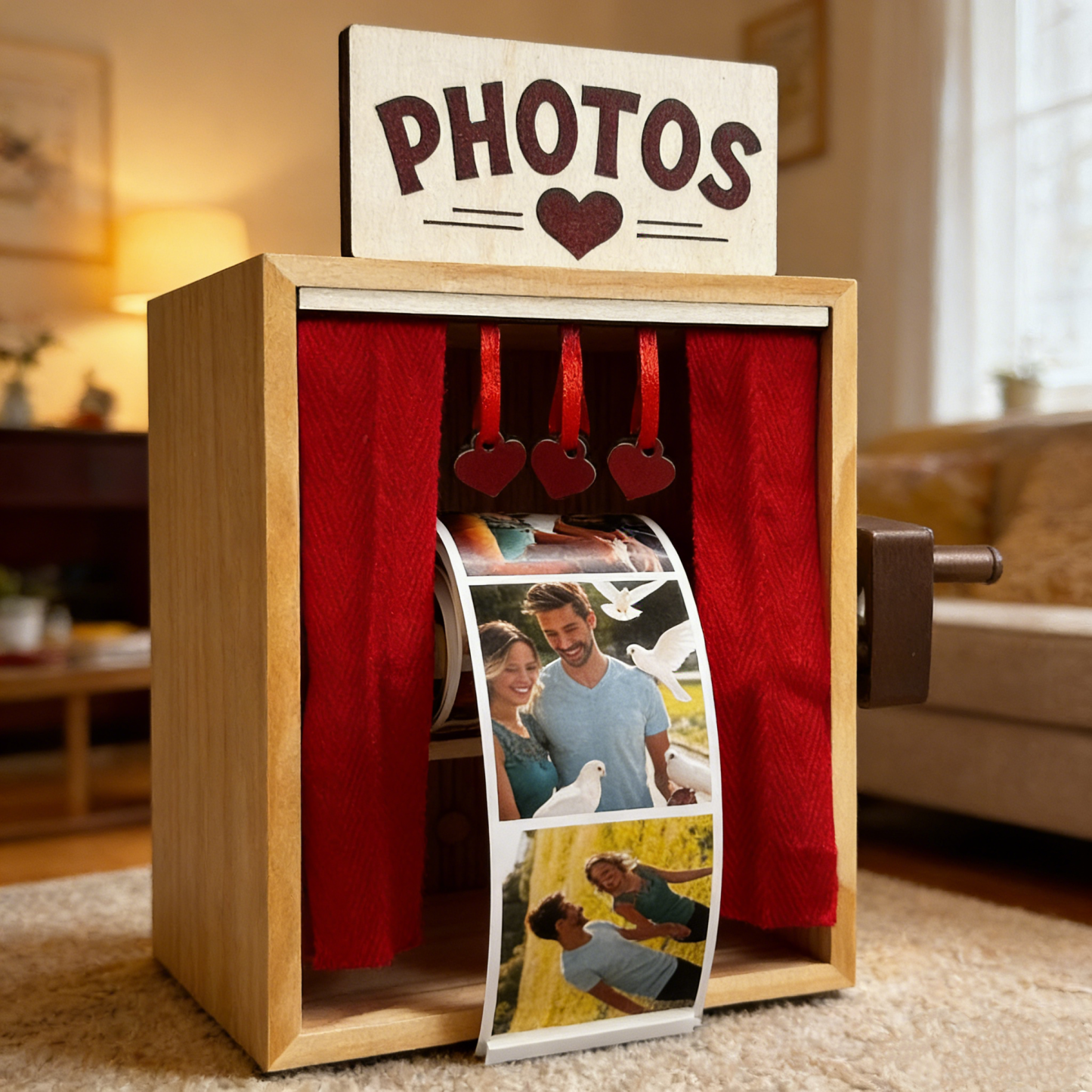 カスタム写真 手回し式フォトブース パーソナライズ写真スクロールディスプレイ カップル向け思い出ギフト