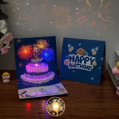 ミュージカル3dポップアップバースデーケーキカード,花火のライトエフェクト,吹き付けキャンドル付きインタラクティブ折りたたみグリーティングカード