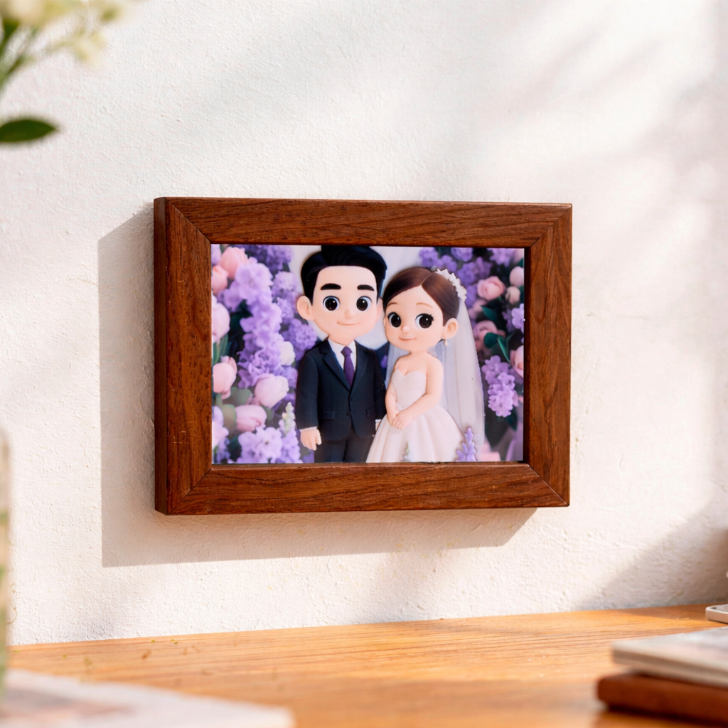 Custom 3D Relief Photo Frame Sculpted Photo Cartoon Style Personalized Photo Gift for Couples Valentines Day Anniversary Decor