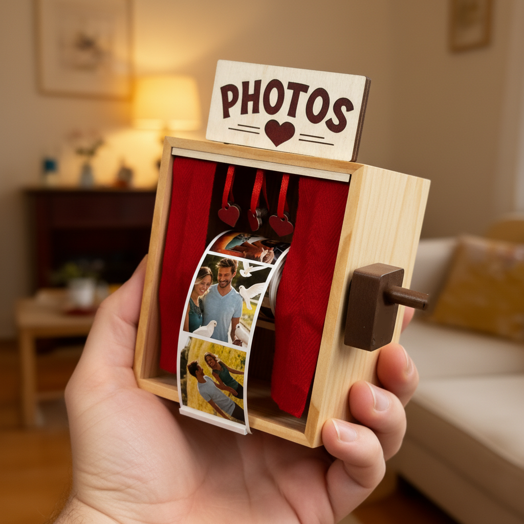 カスタム写真 手回し式フォトブース パーソナライズ写真スクロールディスプレイ カップル向け思い出ギフト