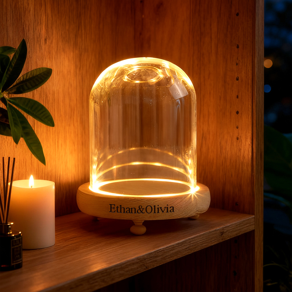 Custom Engraved Glass Dome Night Light Personalized LED Lamp with Name or Message