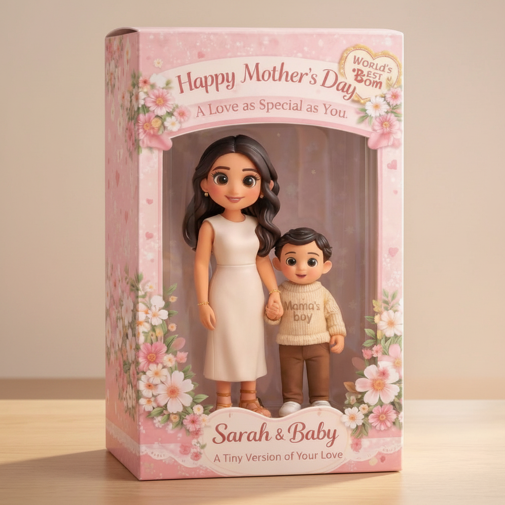 花柄デザインのパーソナライズされた3dフィギュアギフトボックス.写真から作成できるママと赤ちゃんのカスタムフィギュア.お母さん,おばあちゃんへの母の日のユニークな記念品ギフト. - 