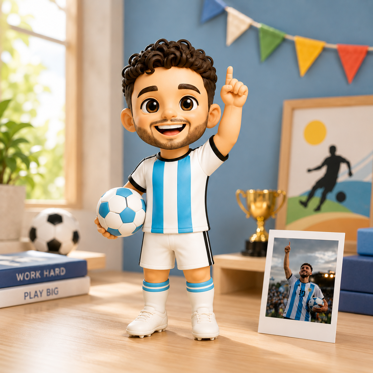写真からカスタマイズされたサッカー選手の像 ユニークなサッカーギフトアイデア - 