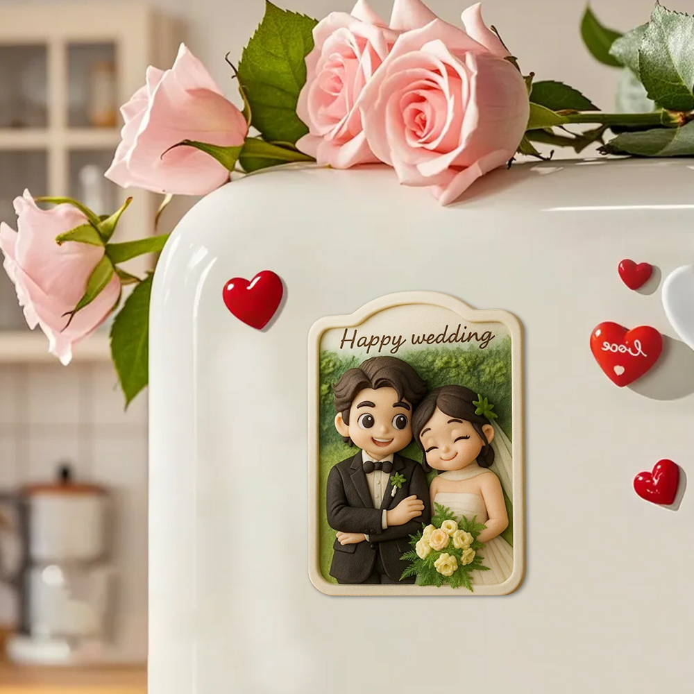 Personalized Wedding Fridge Magnet Custom 3D Printed Couple Gift Cute Bride and Groom Keepsake Unique Romantic Home Decoration
