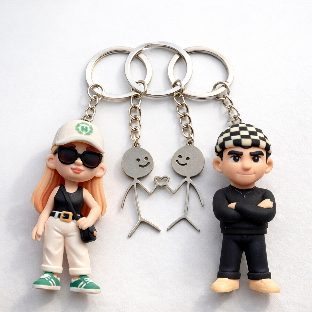 カスタムカップル3dフィギュアキーホルダーパーソナライズ写真キーホルダーセットギフト - 
