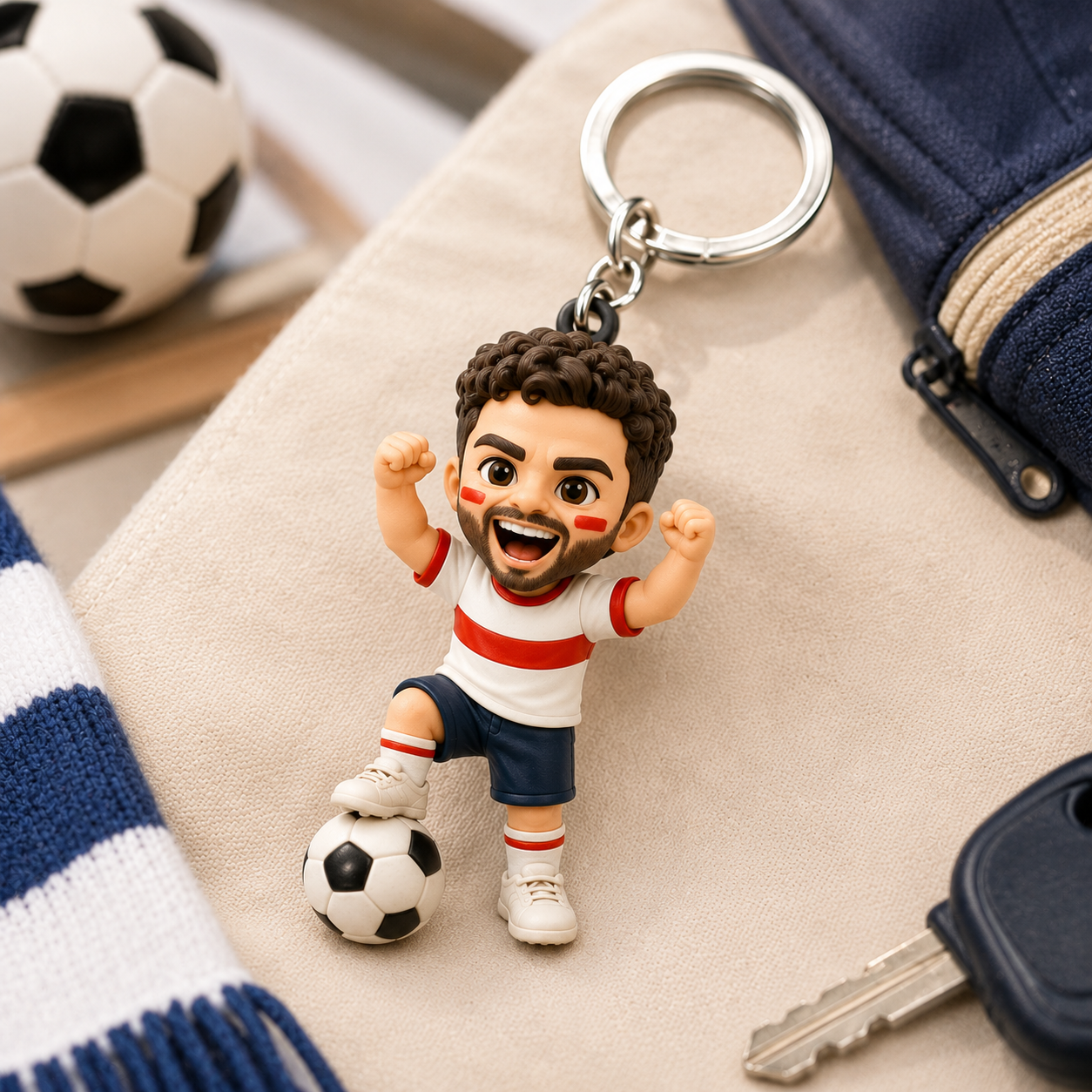 写真からのカスタムサッカー選手3Dフィギュアキーホルダーパーソナライズされたサッカーファンちびキーホルダーサッカー愛好家へのギフト - 