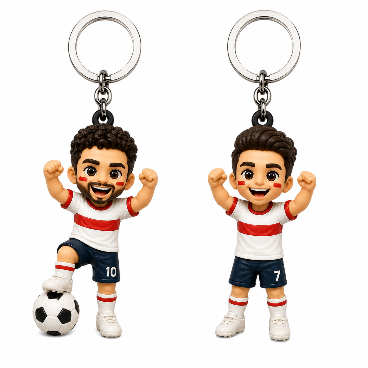 パーソナライズされたサッカーファン 3D キーホルダー写真からのカスタムサッカーフィギュアかわいいちびスポーツキーリングギフト - 
