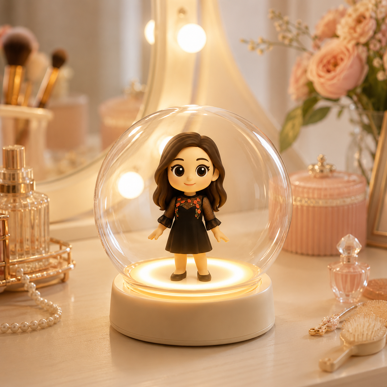 写真から作る オーダーメイド3Dフィギュアライト ガラスドーム付き 自動点灯 カップル・家族ギフト