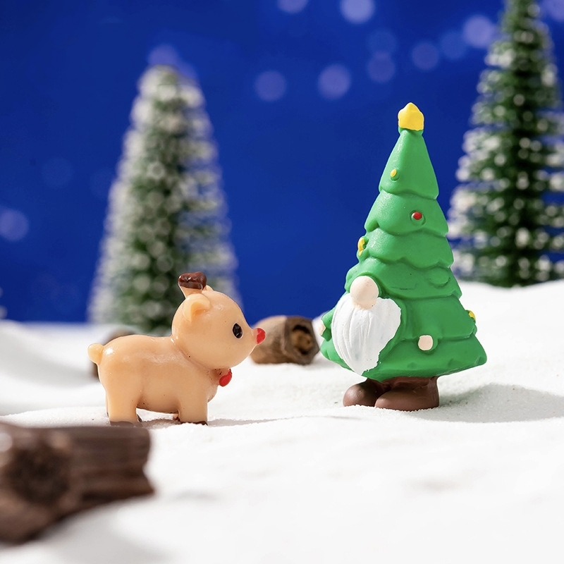 クリスマスツリー サンタ&トナカイ フィギュアセット ミニ樹脂製