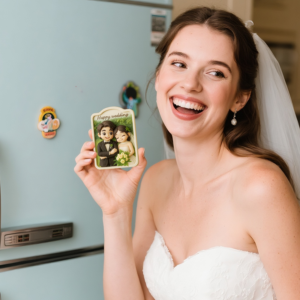 Personalized Wedding Fridge Magnet Custom 3D Printed Couple Gift Cute Bride and Groom Keepsake Unique Romantic Home Decoration