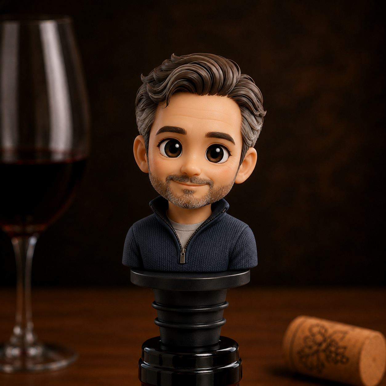 写真からカスタマイズできる3Dバストフィギュアワインボトルストッパー.男性へのパーソナライズギフト.ユニークなワインギフト. - 