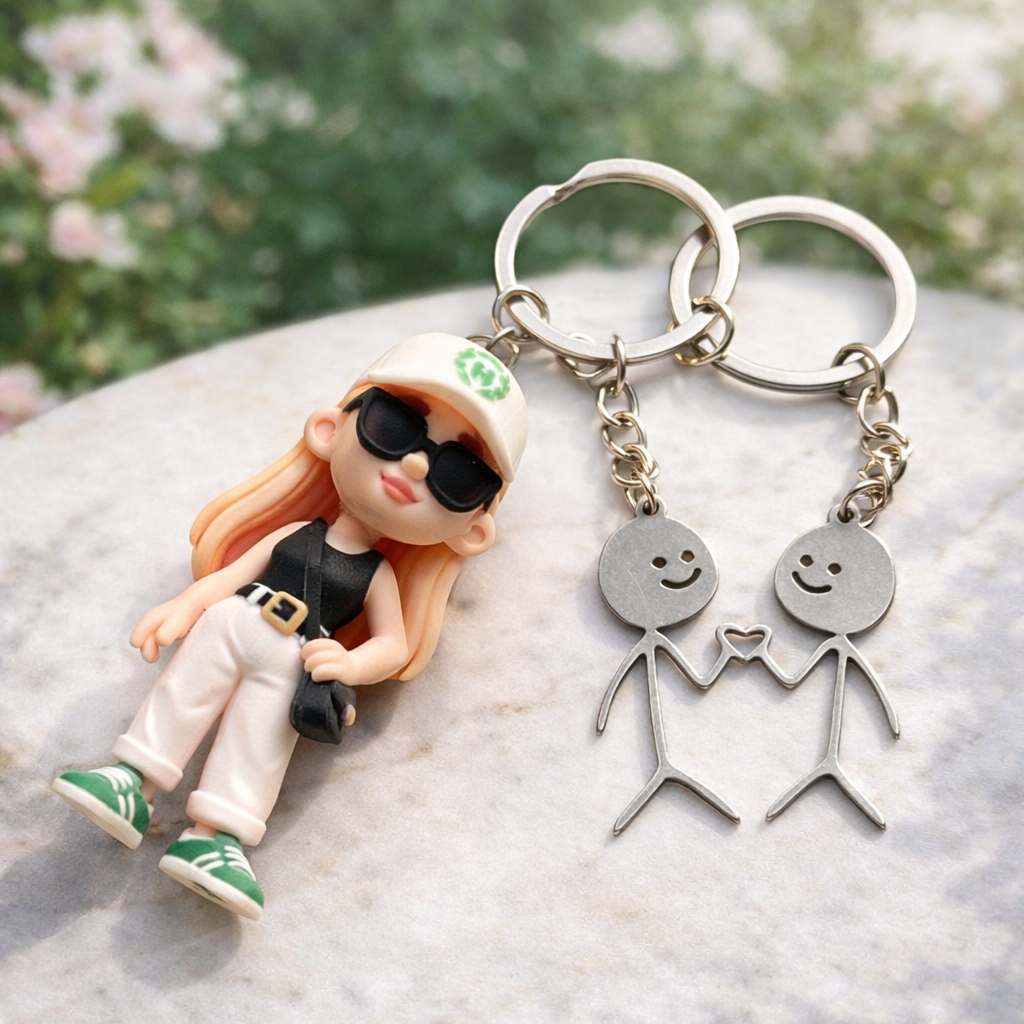 カスタムカップル3dフィギュアキーホルダーパーソナライズ写真キーホルダーセットギフト - 