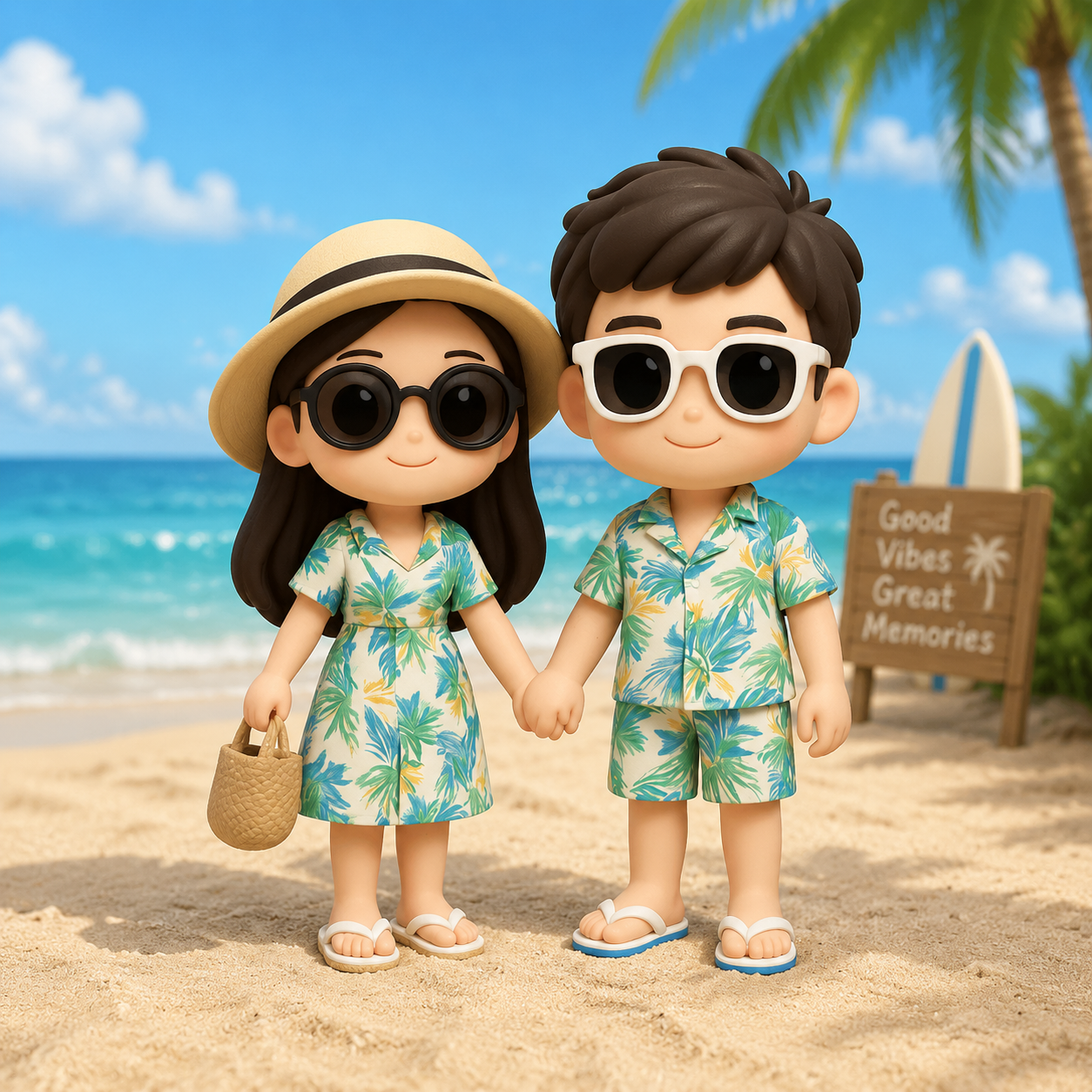 写真からのカスタム 3D フィギュアパーソナライズされたカップルの置物ギフト夏休みの思い出のギフトのアイデア - 