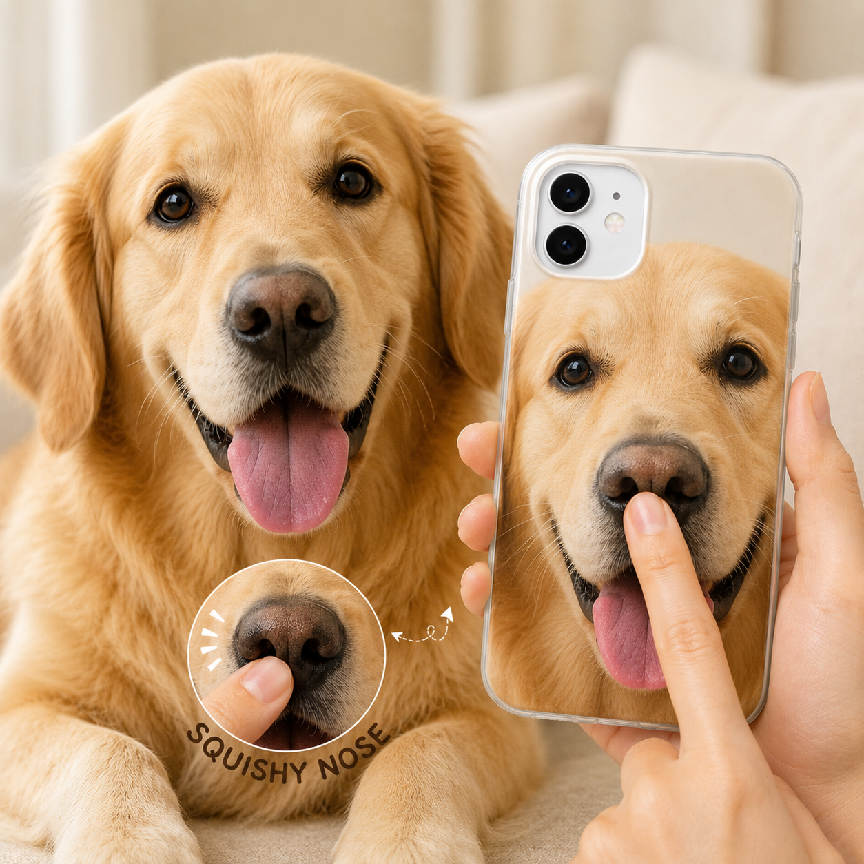 カスタムペット犬写真電話ケース 3D スクイーズノーズ,名前付きパーソナライズされたスクイーズノーズ IPhone ケース