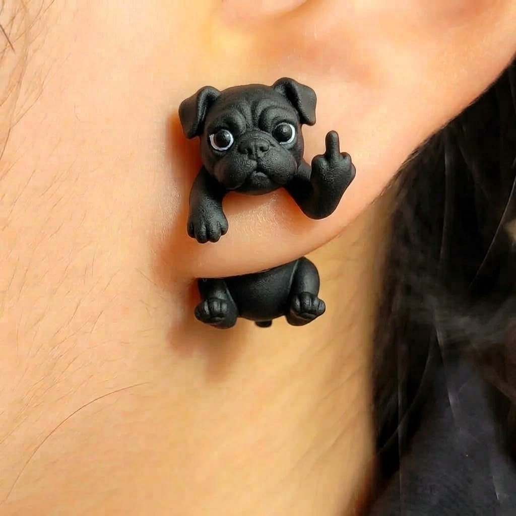 黒猫中指イヤリング - 