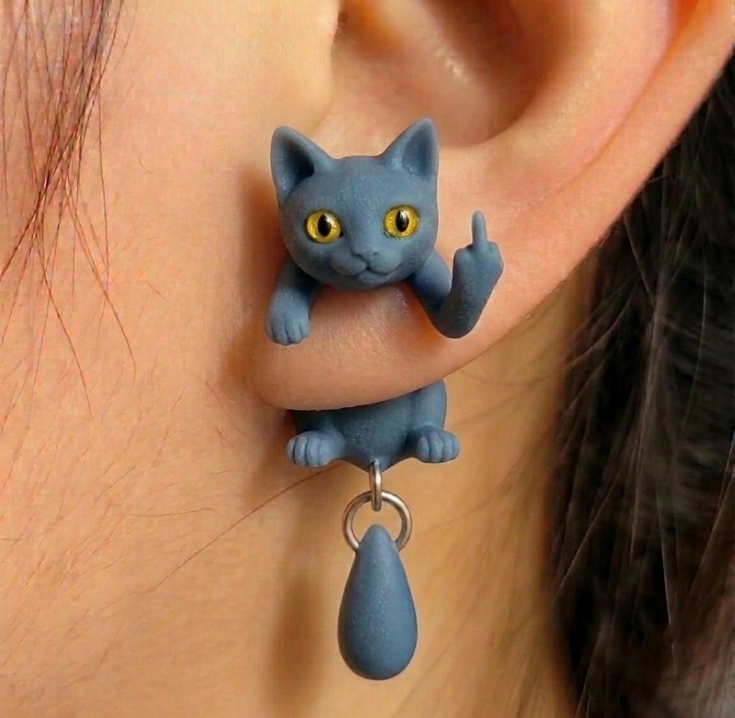 黒猫中指イヤリング - 