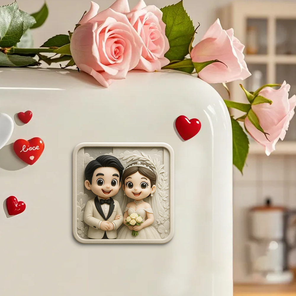 Personalized Wedding Fridge Magnet Custom 3D Printed Couple Gift Cute Bride and Groom Keepsake Unique Romantic Home Decoration