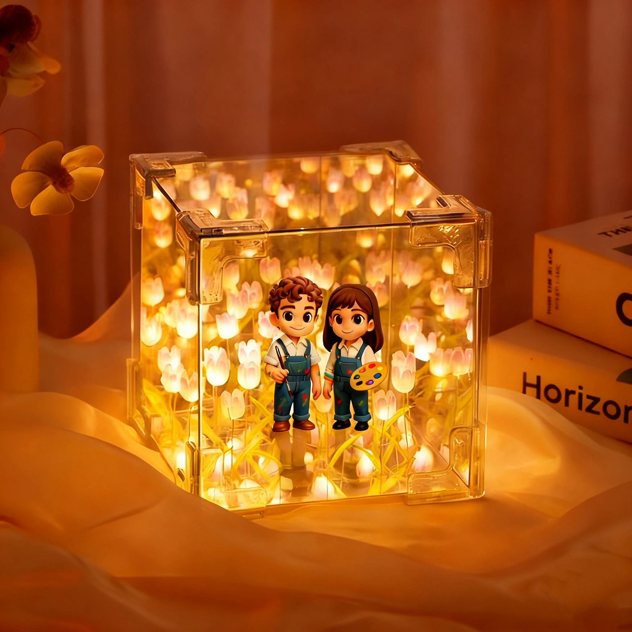 あなたの写真からカスタム3dフィギュアを作ろう。チューリップフラワーミラーボックス付き。カップル、友人、恋人へのユニークな手作りクリエイティブギフト。