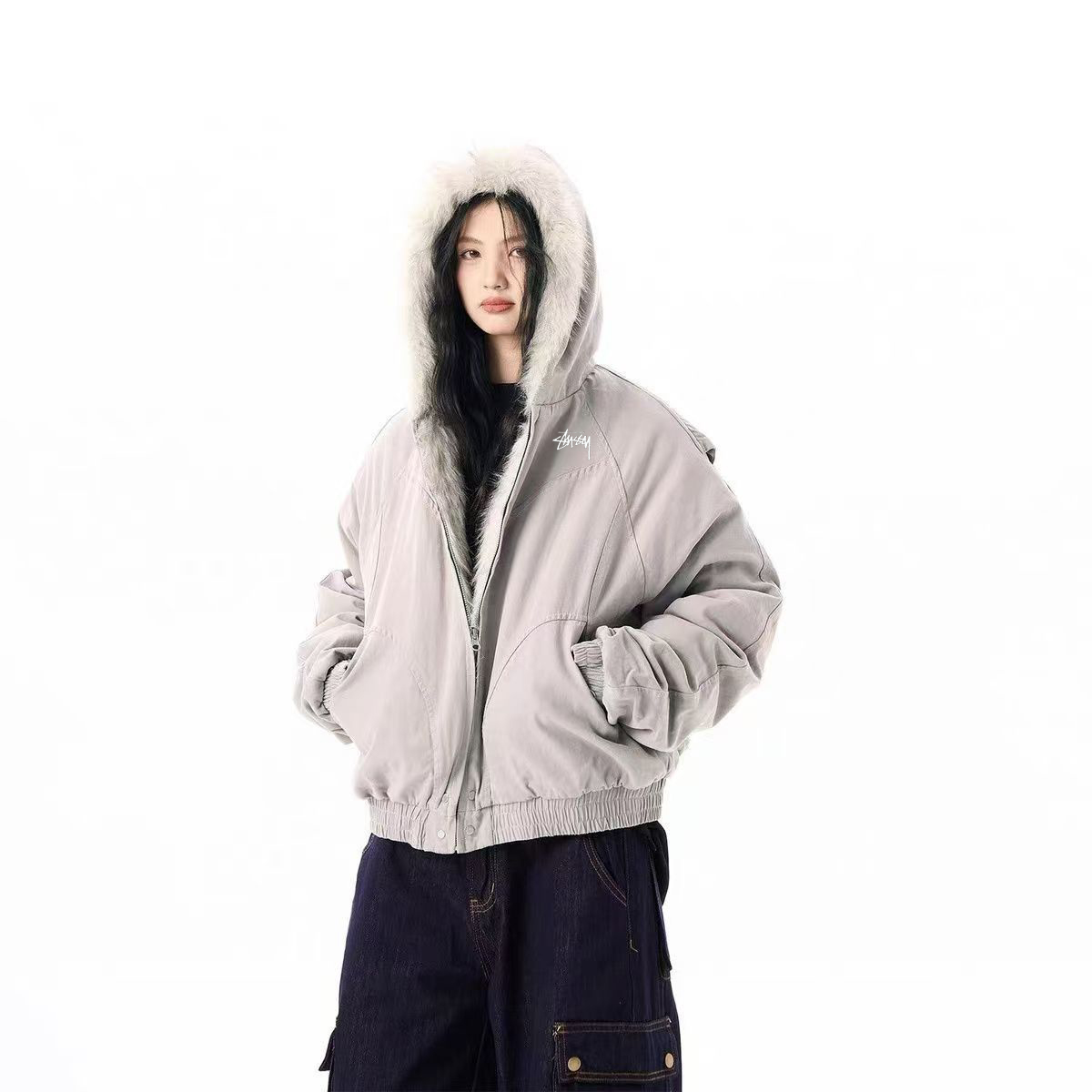 STUSSY American retro trendy hooded down jacket（ユニセックス）-Nanamallモール