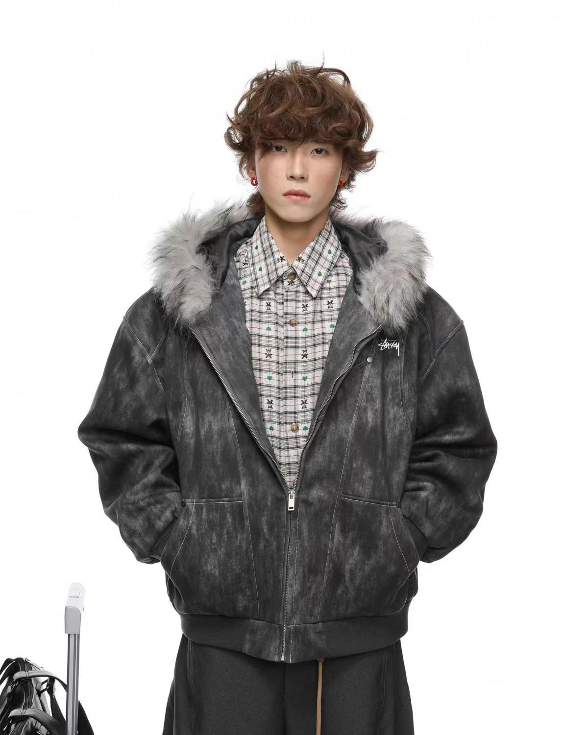 STUSSY American retro trendy hooded down jacket（ユニセックス）-Nanamallモール