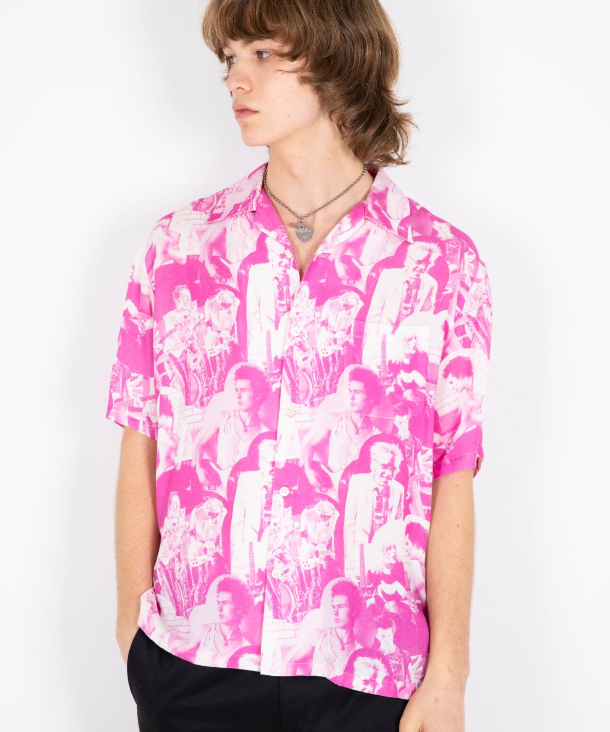 DENNIS MORRIS/BOLLOKS ANARCHY MIX柄 オープンカラーシャツ-Nanamallモール