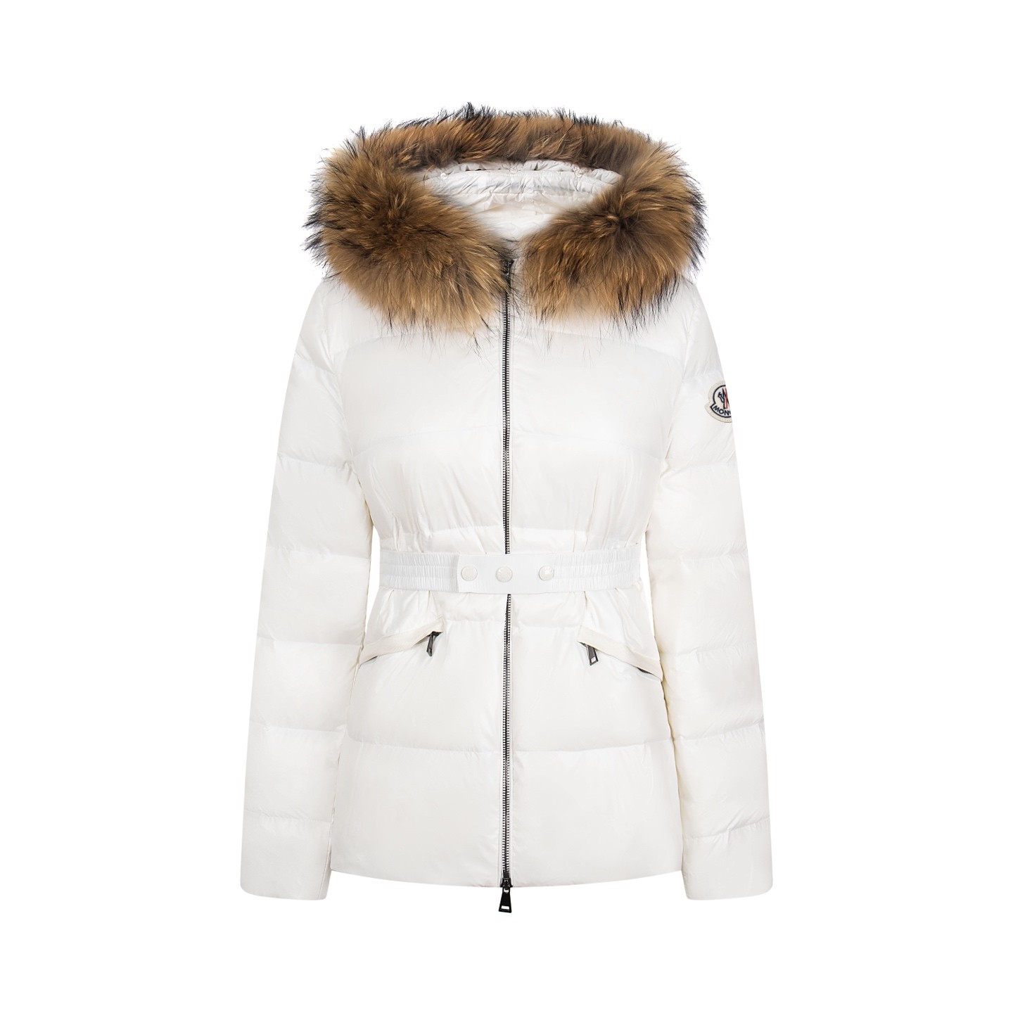 Moncler モンクレール 2025秋冬新作 Boed レディース ショートダウンジャケット 白 フォックスファーカラー ベルト付き