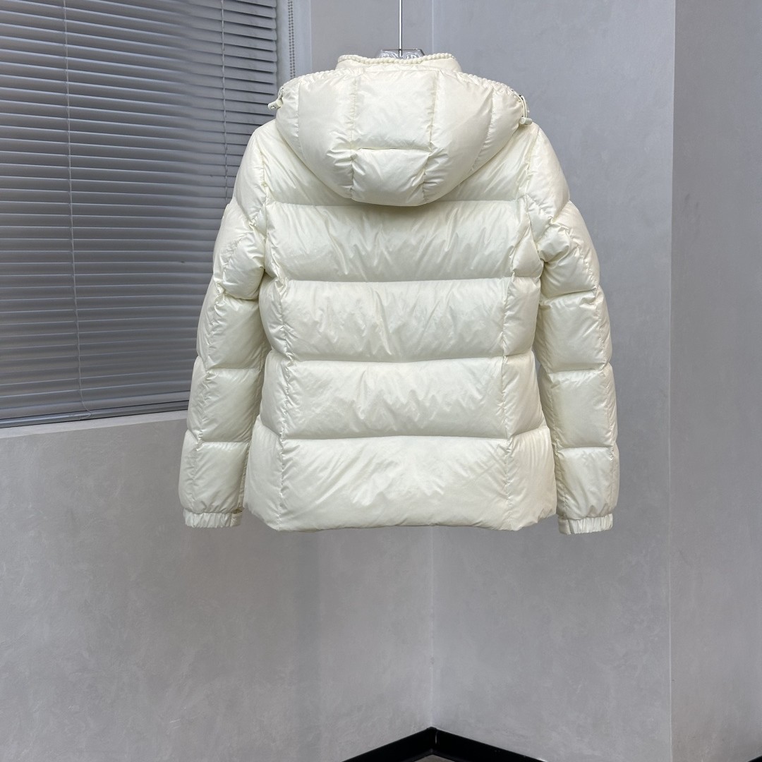 MONCLER モンクレール Glareins 編み飾りウエストライン フード付きショートダウンジャケット ホワイト レディース
