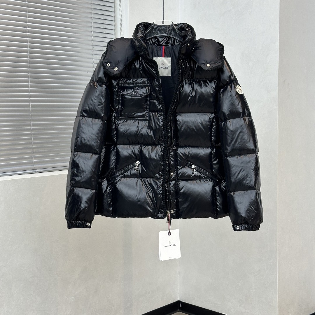 Moncler モンクレール Glareins 編み込み飾り フード付きショートダウンジャケット レディース ブラック