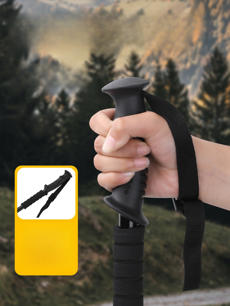 ไม้เท้าปีนเขาโลหะผสมอลูมิเนียมกันลื่นลดแรงกระแทกแบบยืดหดได้