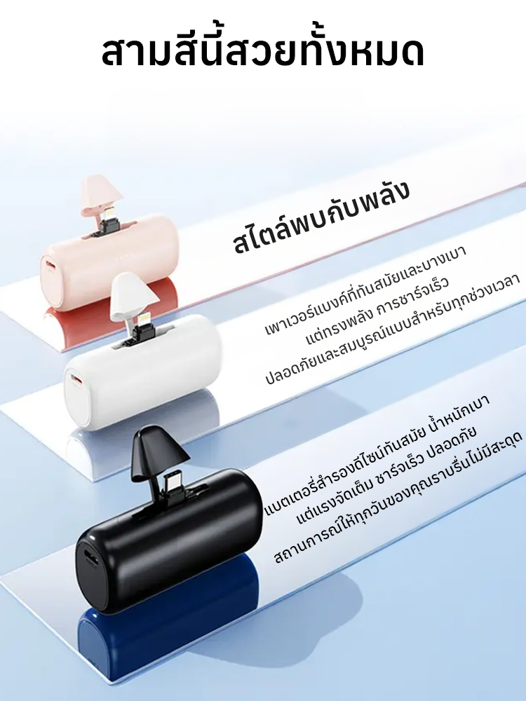 【ชาร์จเร็วในตัว ไม่ต้องใช้สาย】แบตเตอรี่พกพาแบบแคปซูลหมุน