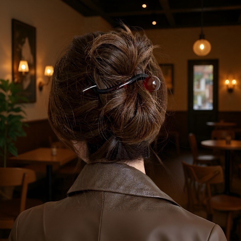 復古珍珠一字髮夾近照