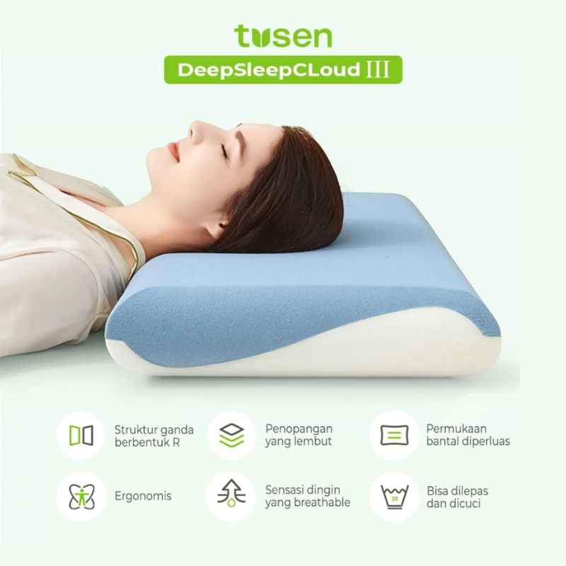 TUSEN DeepSleep Cloud III – Bantal Memory Foam Ortopedik Cooling Dua Sisi 10cm