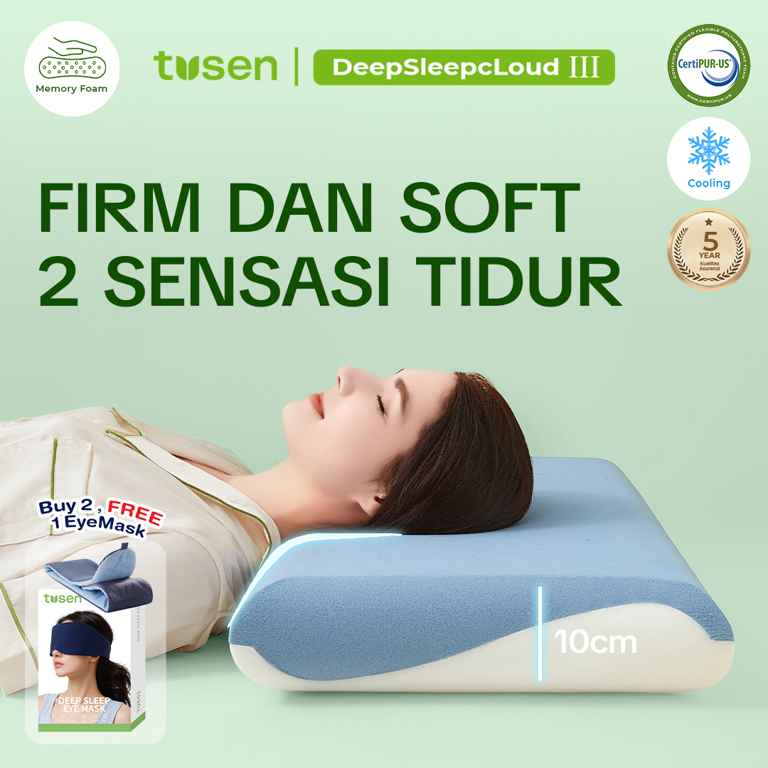 TUSEN DeepSleep Cloud III – Bantal Memory Foam Ortopedik Cooling Dua Sisi 10cm