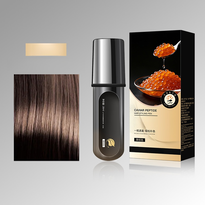 魚子醬多勝肽美髮筆，3秒快速染髮!💥髮色越白，效果越好，含有豐富的胜肽滋養成分，不只能遮蓋白髮，同時還能護理髮絲，使髮質柔順有光澤，持久不黏膩。