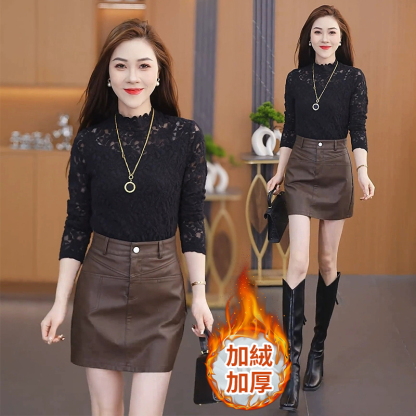 加絨加厚蕾絲打底衫