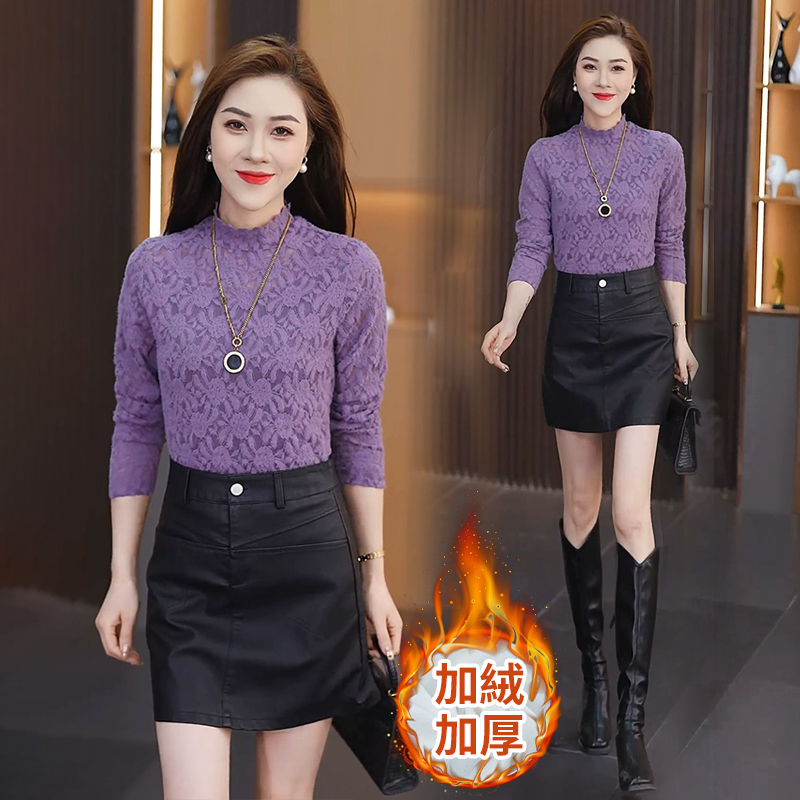 加絨加厚蕾絲打底衫