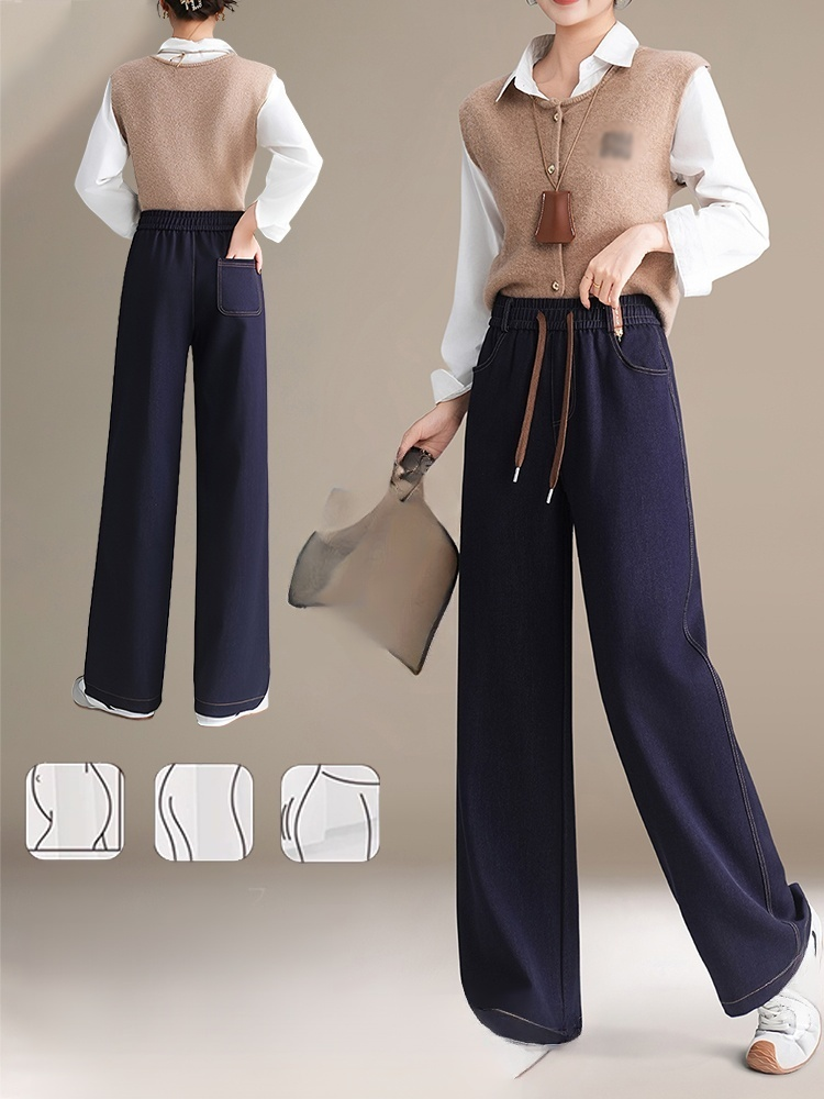 加絨厚款牛仔褲，舒適彈性牛仔布料，高腰包裹小腹，視覺上拉長腿部線條，實現極致顯瘦