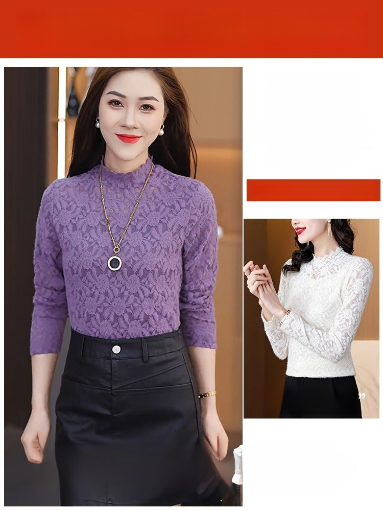 加絨加厚蕾絲打底衫